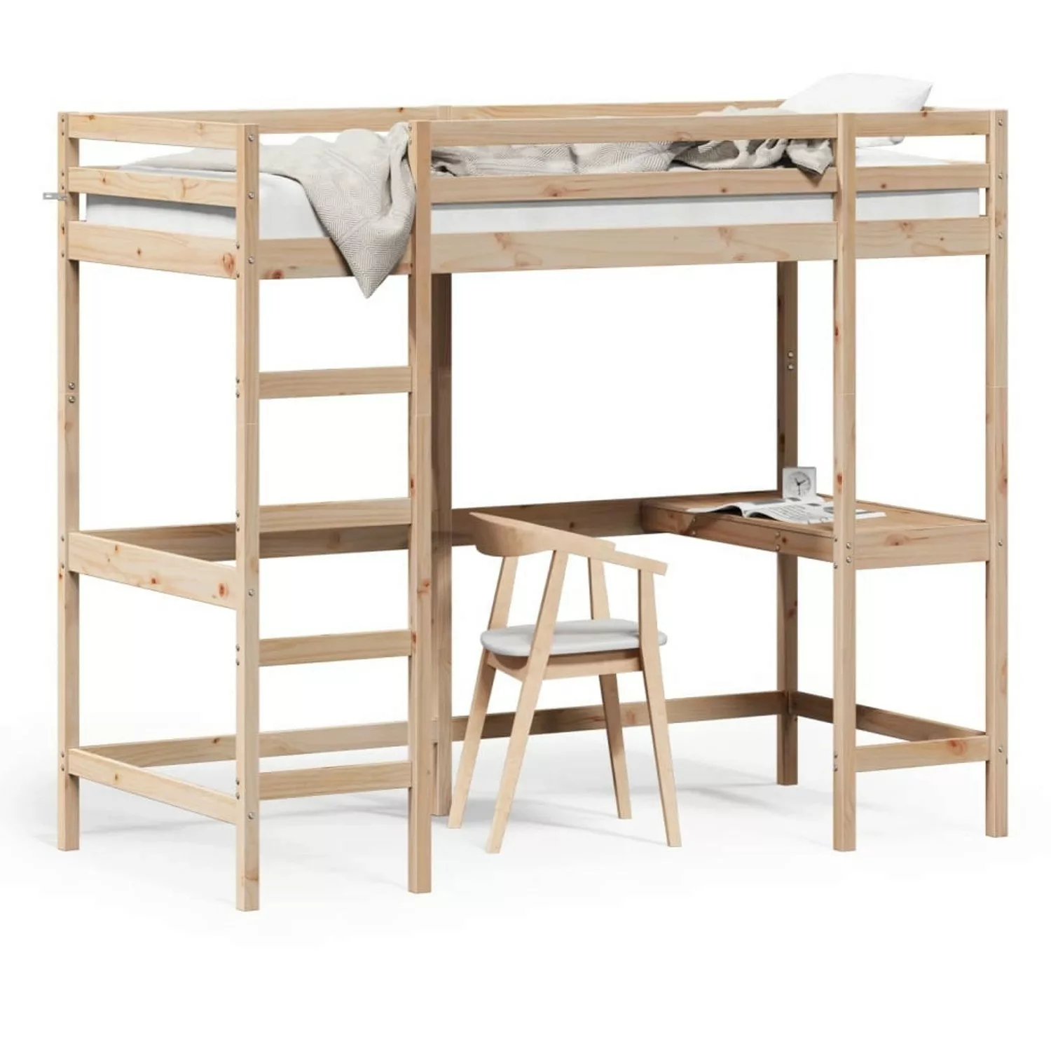 vidaXL Hochbett Etagenbett mit Schreibtisch 100x200 cm Massivholz Kiefer günstig online kaufen