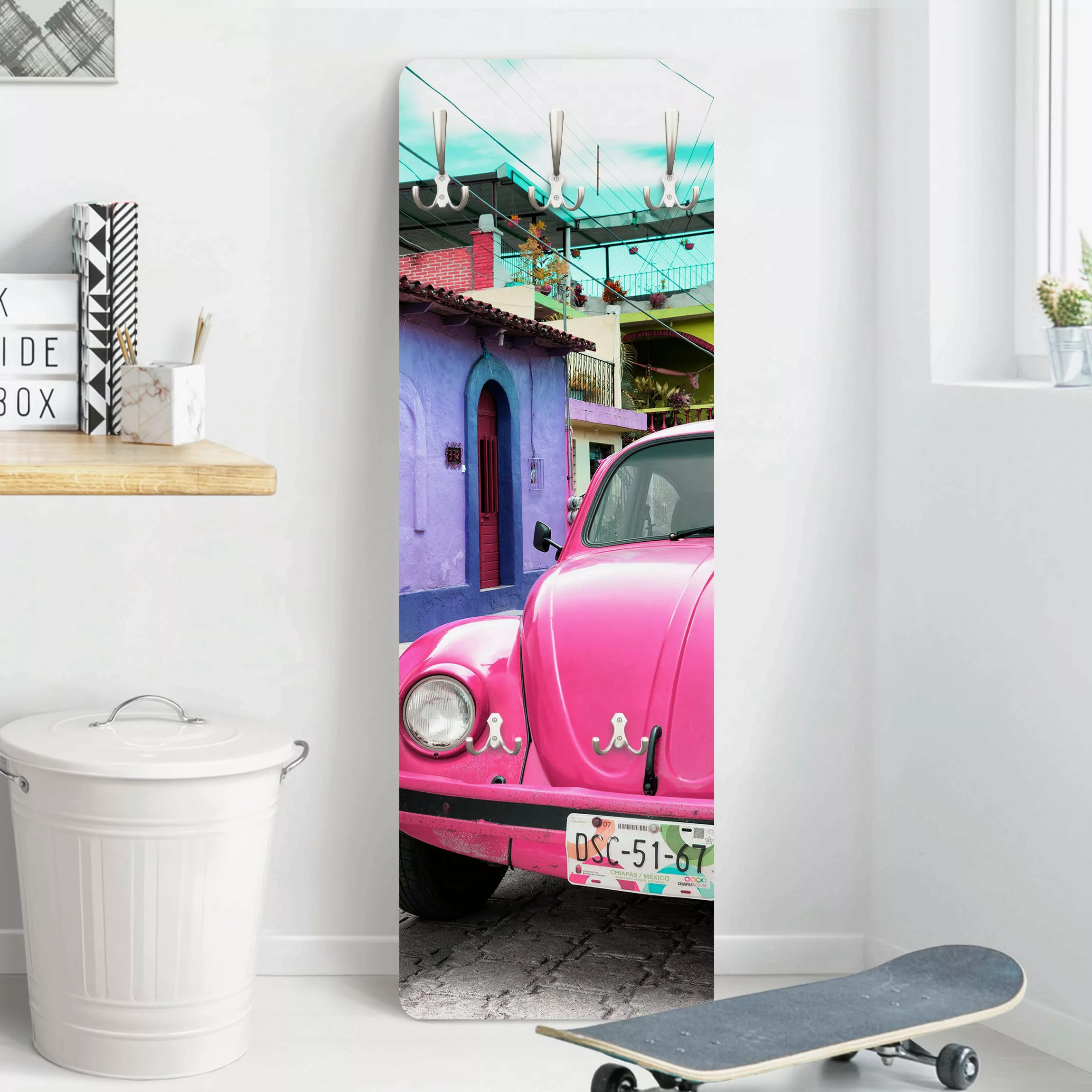 Wandgarderobe Holzpaneel Architektur & Skyline Pink VW Beetle günstig online kaufen