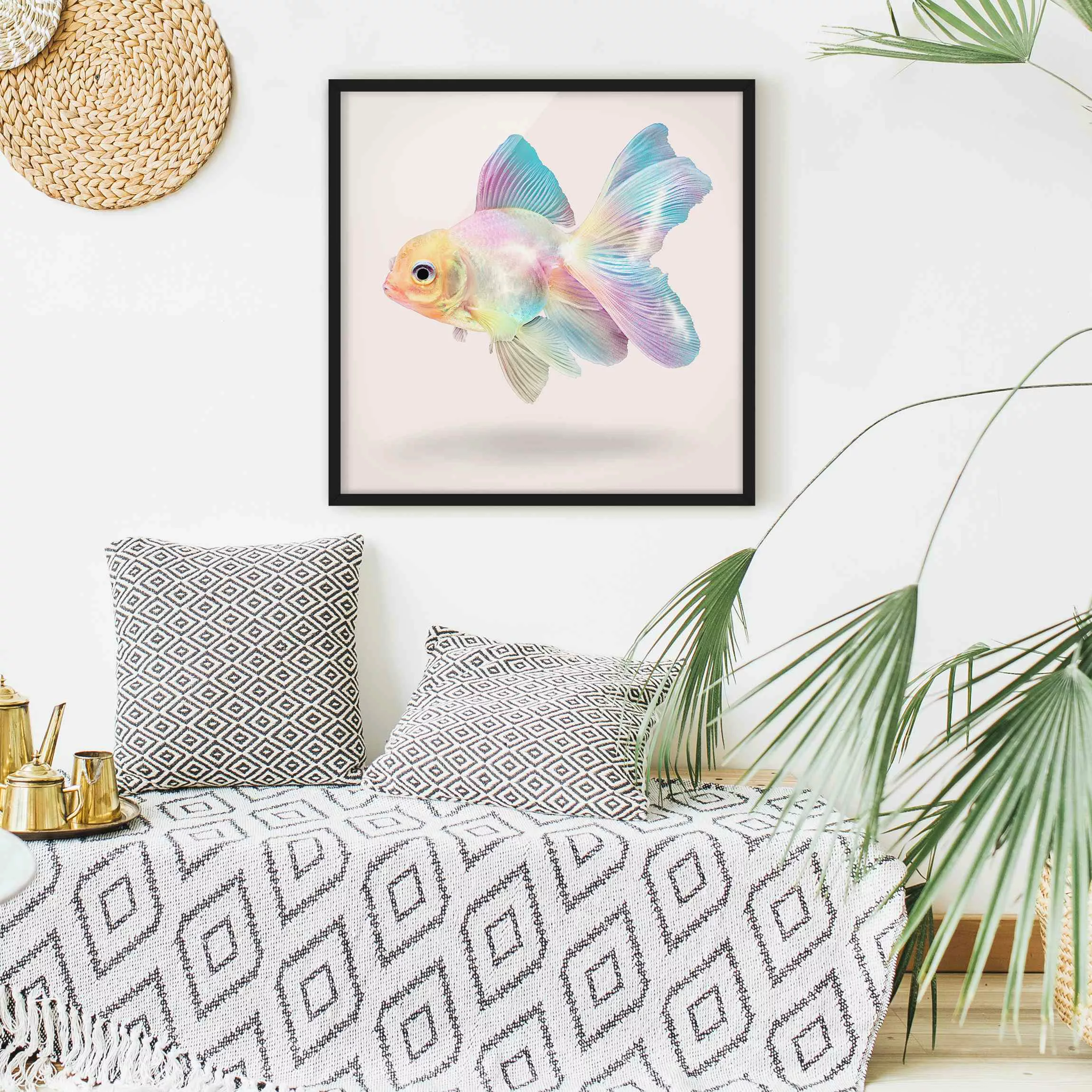 Bild mit Rahmen Tiere - Quadrat Fisch in Pastell günstig online kaufen