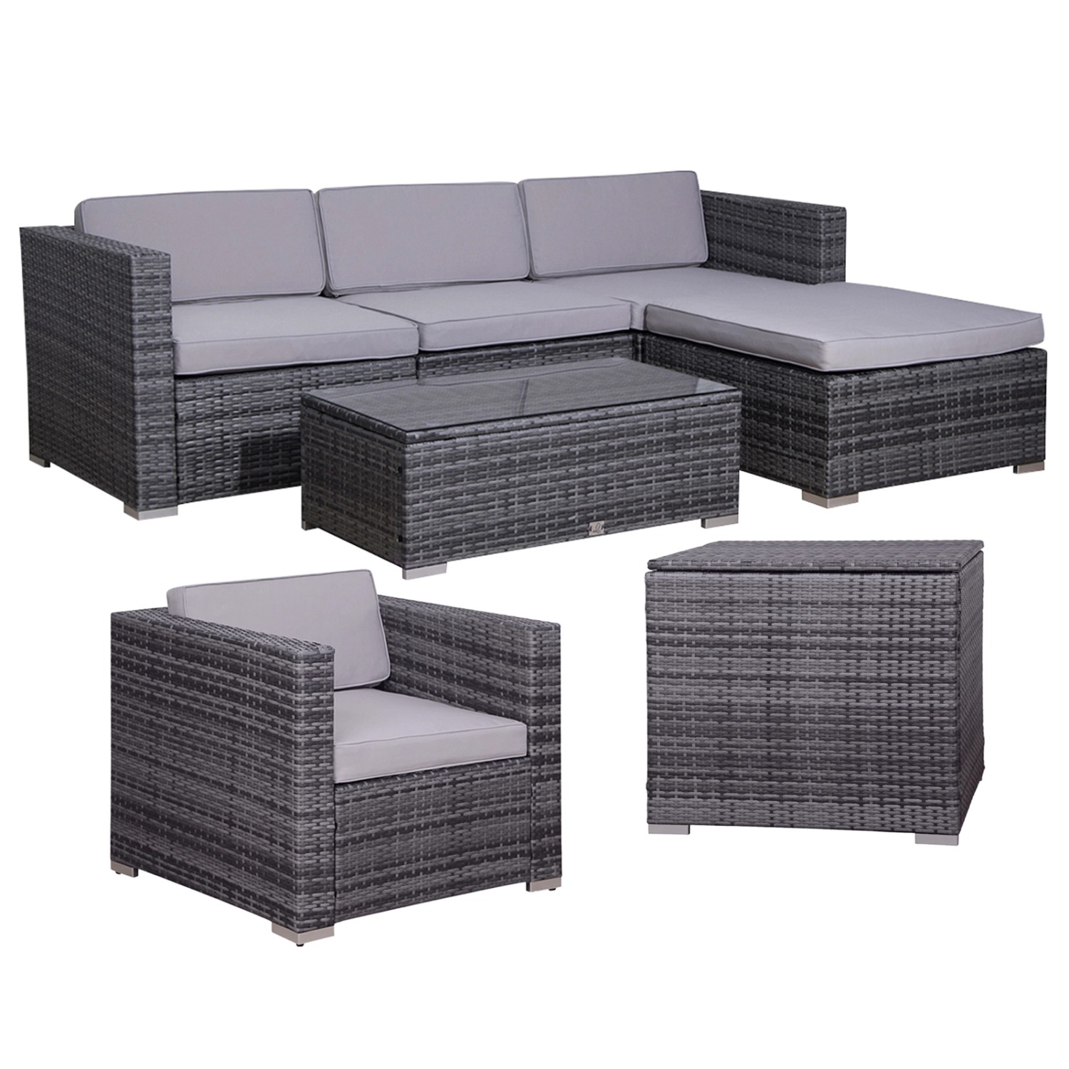 Svita California XL Gartenlounge Polyrattan Sessel Tisch Bank Kissenbox Gra günstig online kaufen