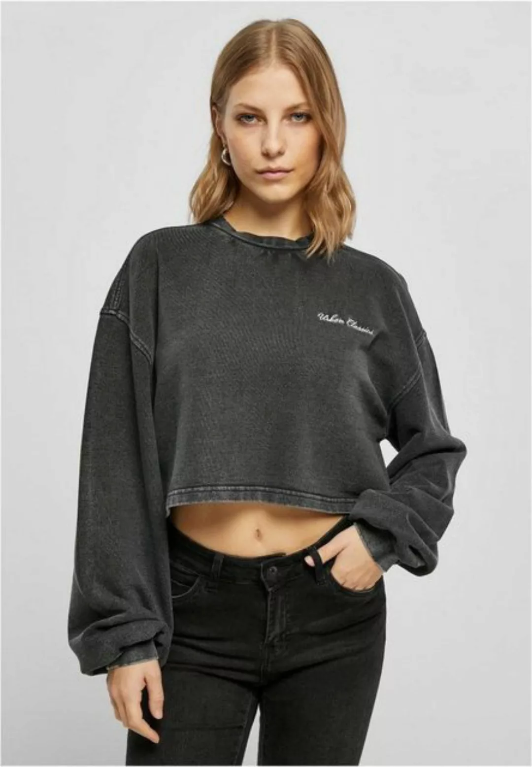 URBAN CLASSICS Sweater "Damen Ladies Cropped Small Embroidery Terry Crewnec günstig online kaufen