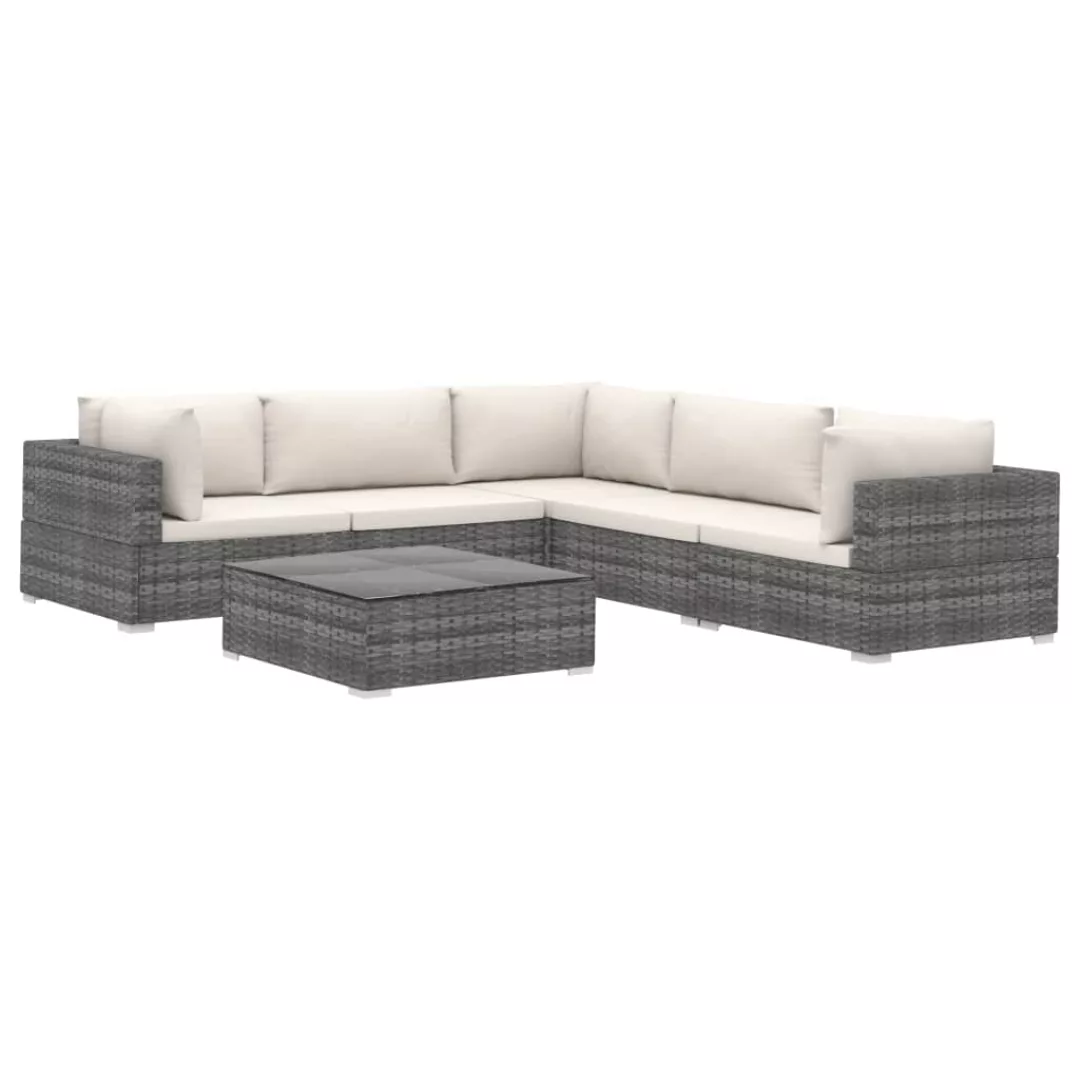 6-tlg. Garten-lounge-set Mit Auflagen Poly Rattan Grau günstig online kaufen