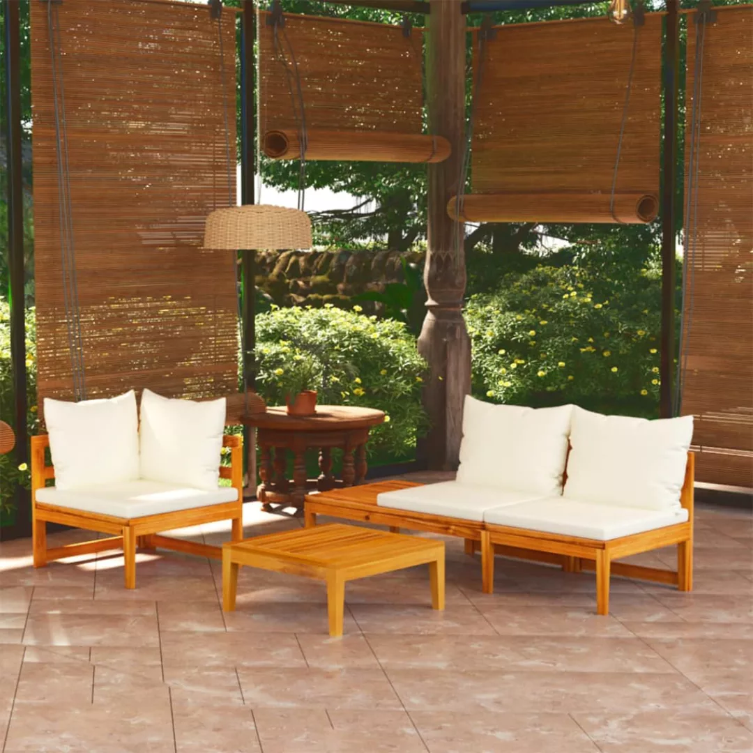 3-tlg. Garten-lounge-set Mit Cremeweißen Kissen Massivholz Akazie günstig online kaufen