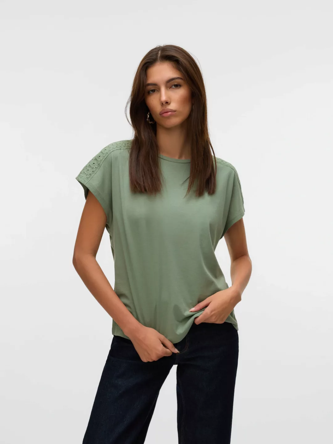 Vero Moda Kurzarmshirt "VMEMMY SS LACE TAPE TOP JRS GA NOOS" günstig online kaufen