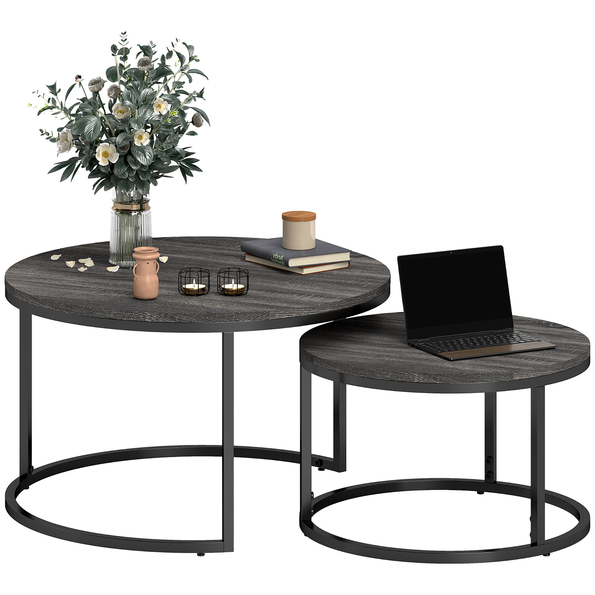 HOMCOM Couchtisch rund 2er Set Stapelbarer Beistelltisch mit Metallrahmen, günstig online kaufen