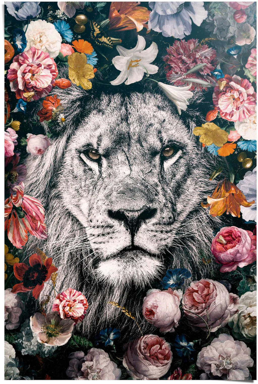 Reinders Poster "Löwe Blumenkranz - Pflanzen - Farbenfroh", (1 St.) günstig online kaufen