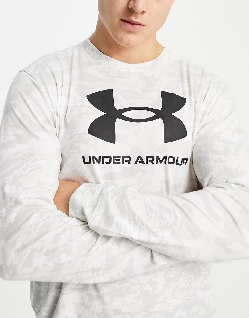 Under Armour – Langärmliges Shirt in Weiß mit Military-Muster günstig online kaufen