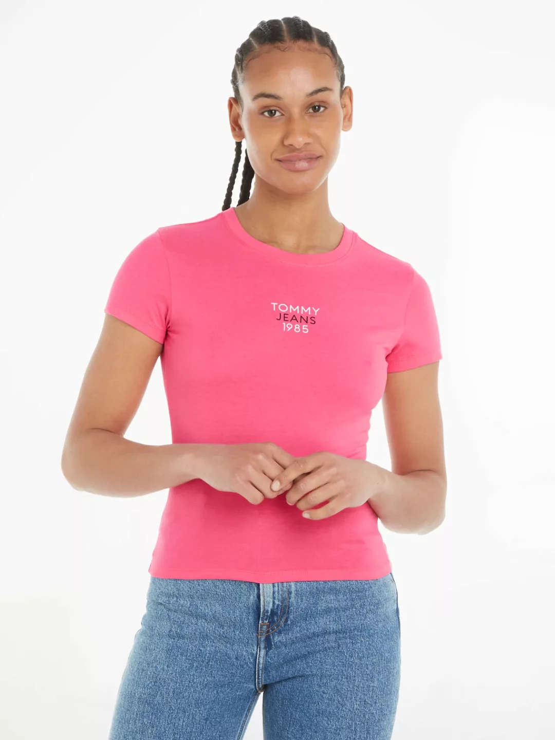 Tommy Jeans T-Shirt Slim Essential Logo Kurzarm Rundhals Jersey T Shirt mit günstig online kaufen