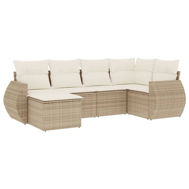 vidaXL Sofaelement 6-tlg. Garten-Sofagarnitur mit Kissen Beige Poly Rattan günstig online kaufen