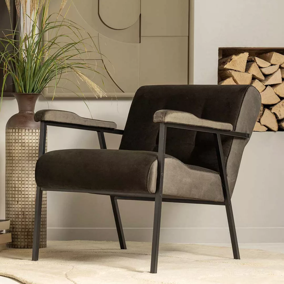 Wohnzimmer Sessel Samt in Dunkelgrün Vierfußgestell aus Metall günstig online kaufen