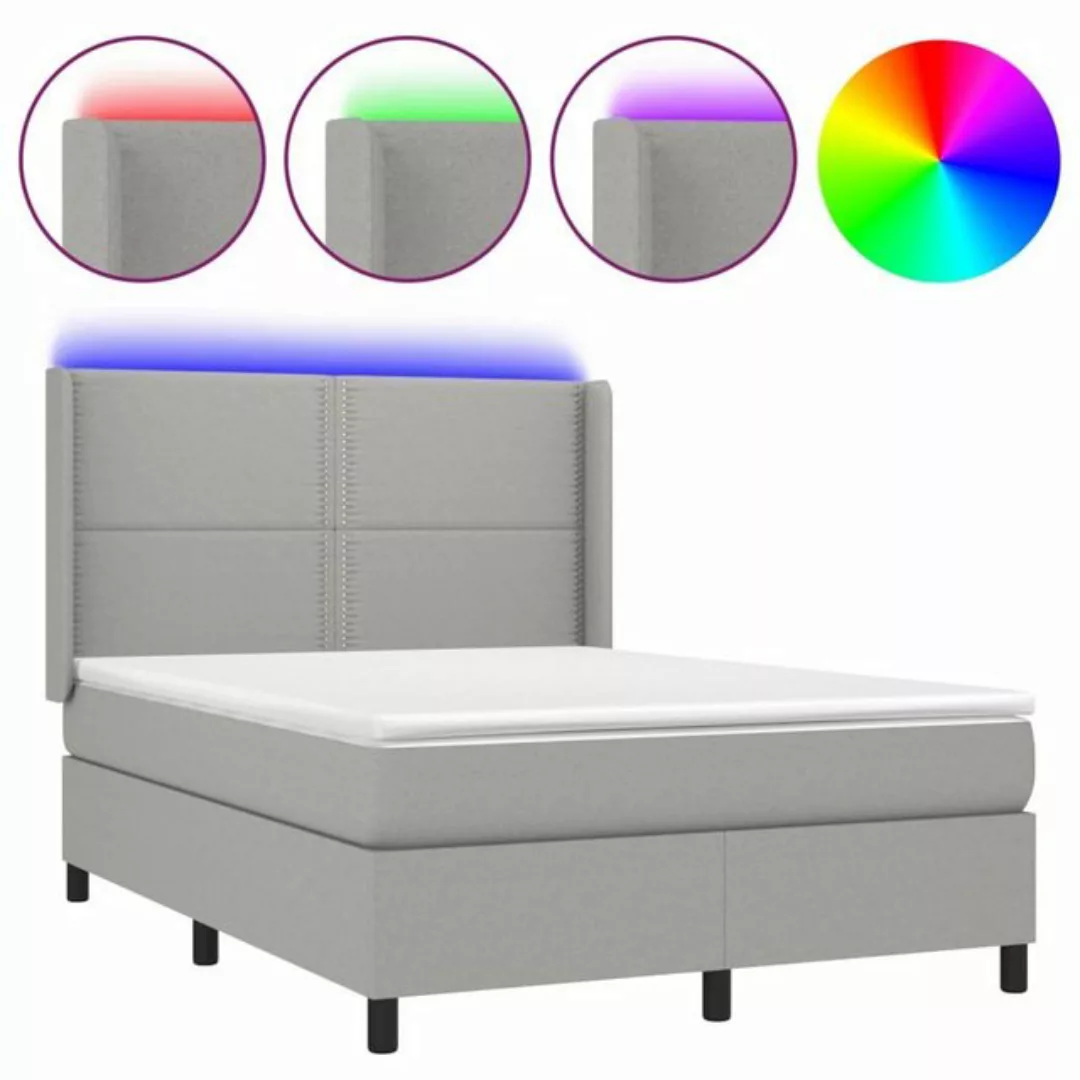 vidaXL Bettgestell Boxspringbett mit Matratze LED Hellgrau 140x200 cm Stoff günstig online kaufen