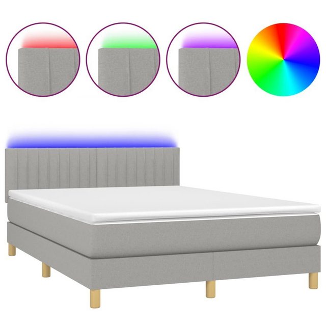 vidaXL Boxspringbett Boxspringbett mit Matratze LED Hellgrau 140x200 cm Sto günstig online kaufen