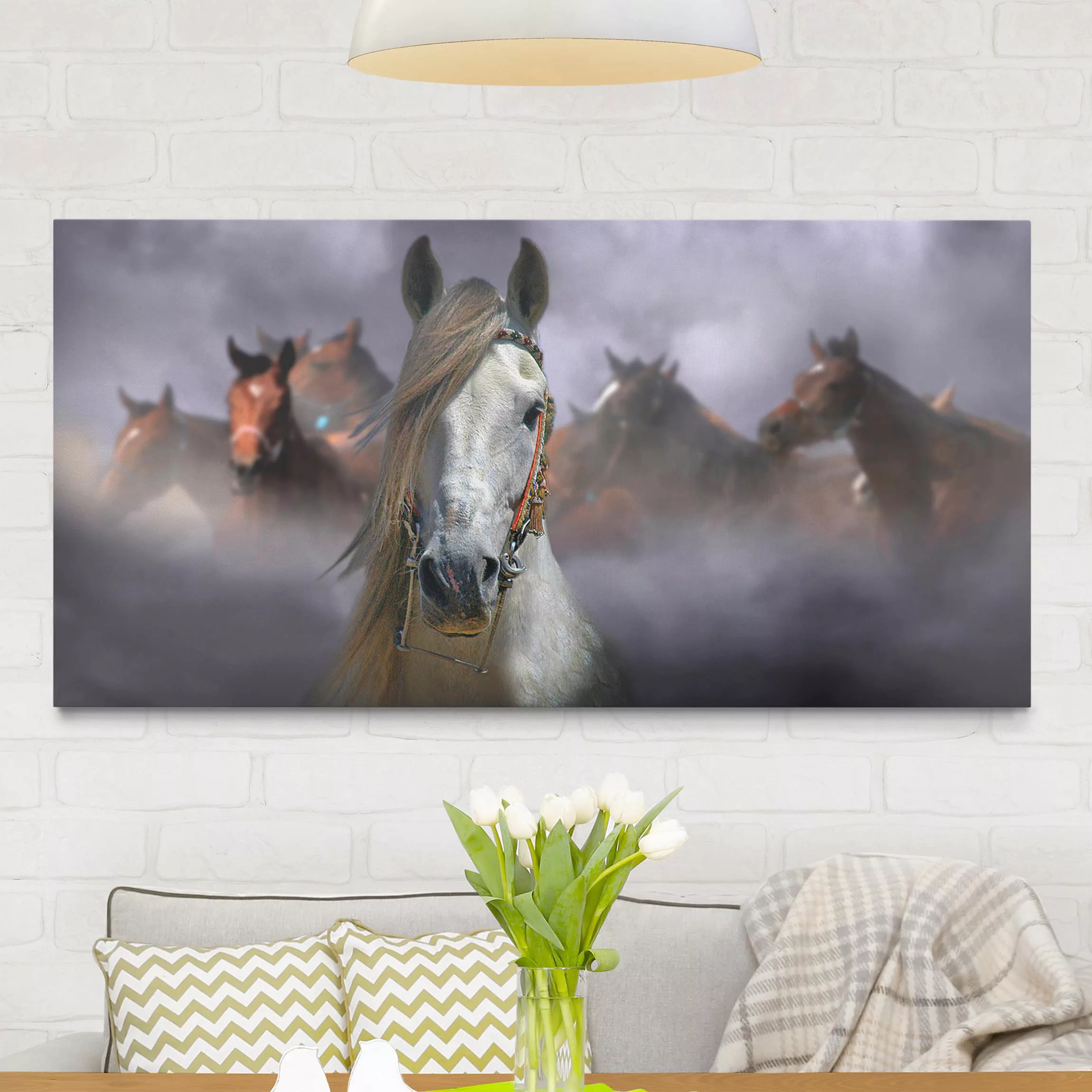Leinwandbild Pferd - Querformat Horses in the Dust günstig online kaufen