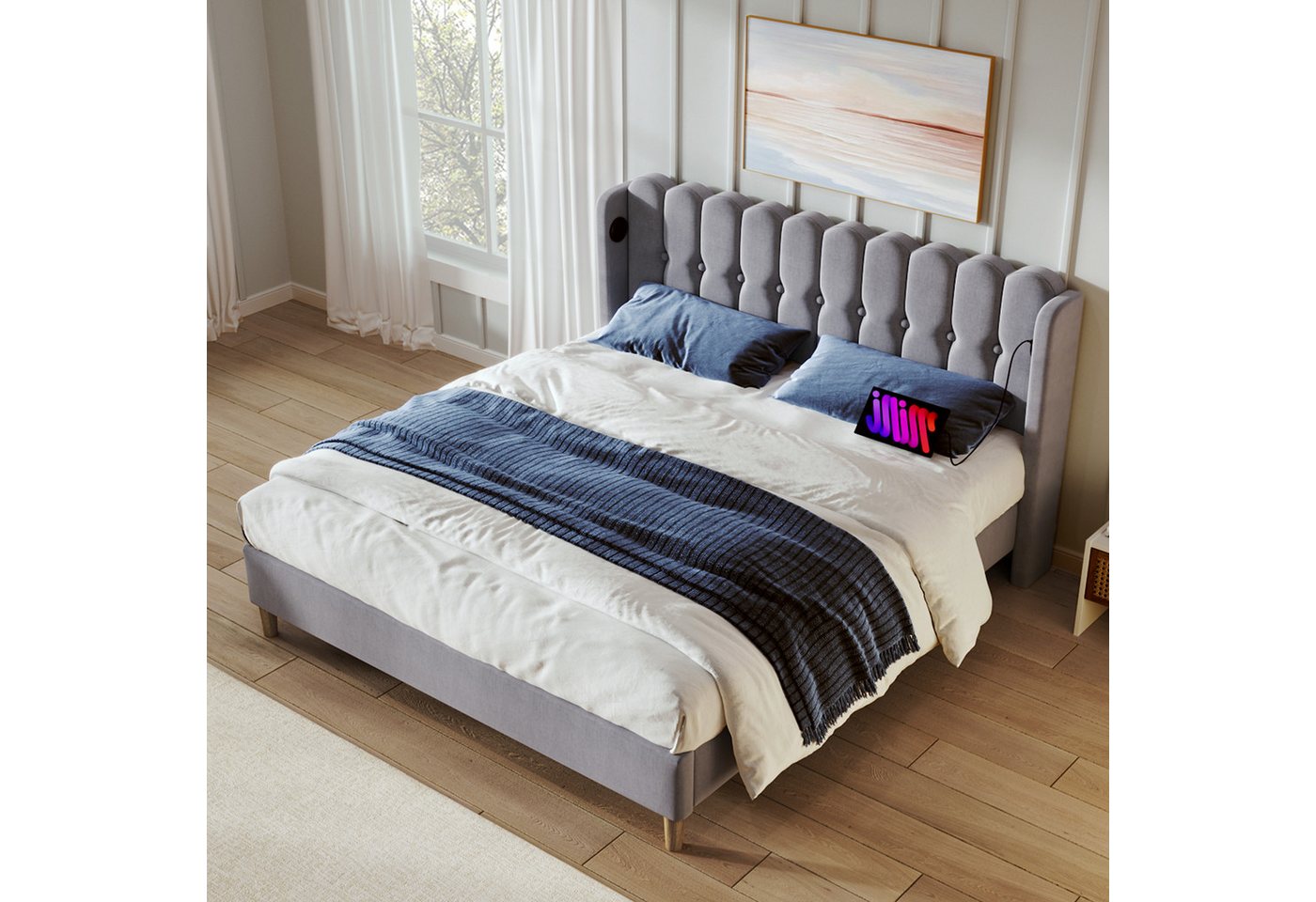 MODFU Polsterbett Einzelbett mit USB Typ C Ladefunktion (180 x 200 cm Bettg günstig online kaufen