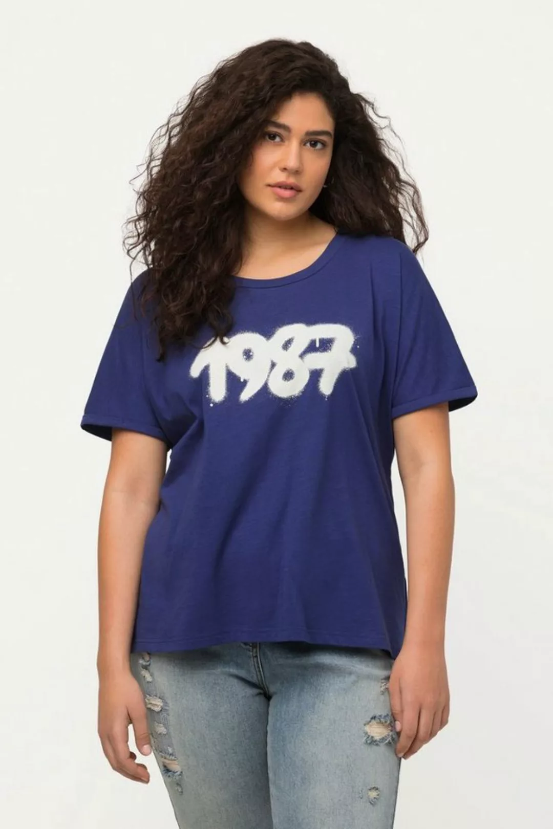 Ulla Popken Rundhalsshirt T-Shirt Spray-Design Oversized Rundhals Halbarm günstig online kaufen