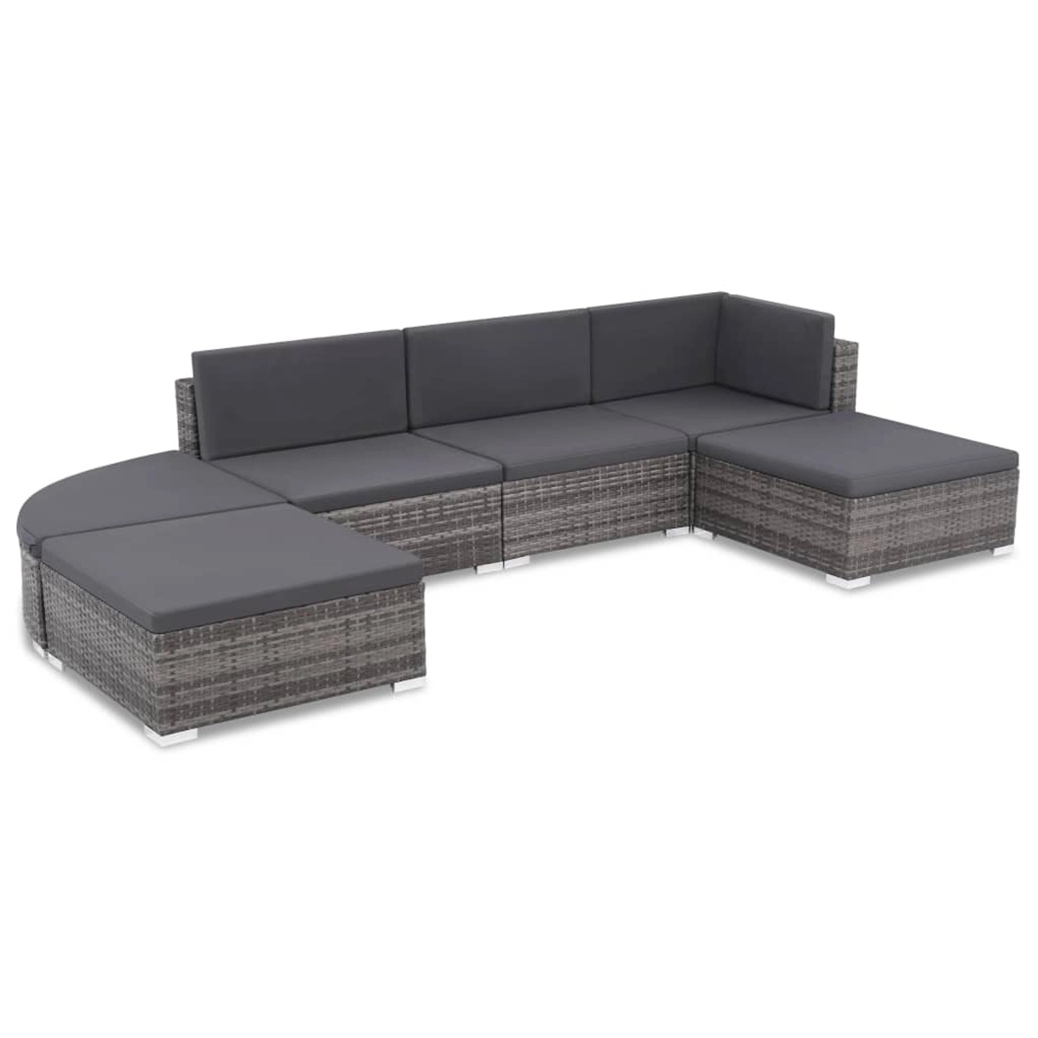 6-tlg. Garten-lounge-set Mit Auflagen Poly Rattan Grau günstig online kaufen