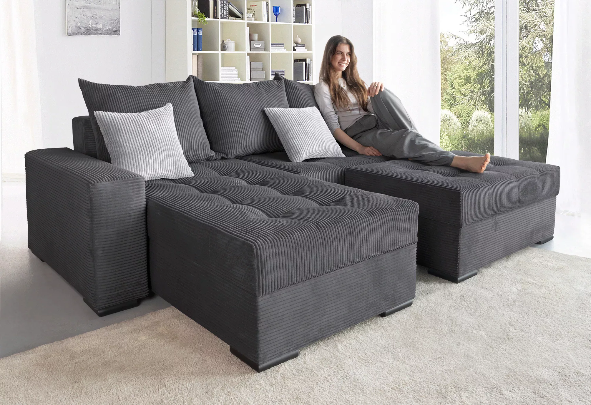 COLLECTION AB Ecksofa "Josy L-Form, Breite 214 cm, mit 3 großen Rückenkisse günstig online kaufen