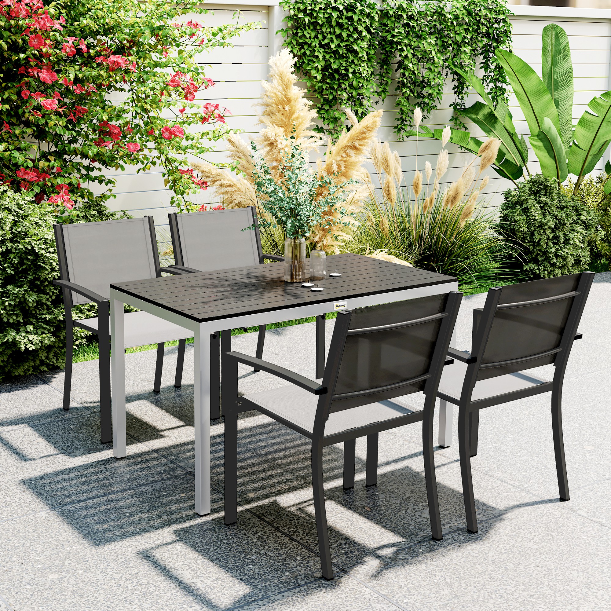 Outsunny Gartentisch Aluminium 120x70 cm Wetterfest Balkontisch mit Holzopt günstig online kaufen