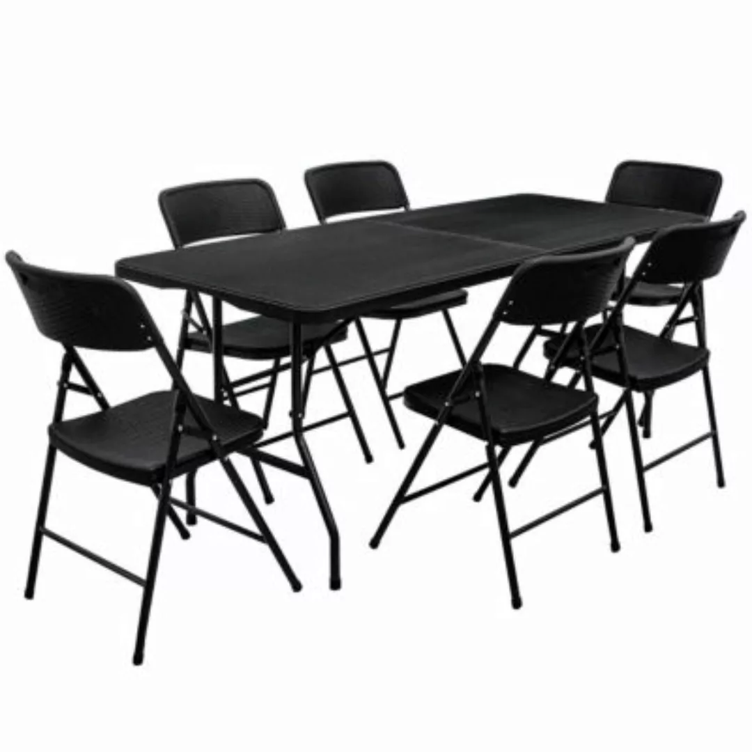AMANKA Gartentisch L 180x74x74cm + 6 Stühle Schwarz Rattan-Optik schwarz günstig online kaufen