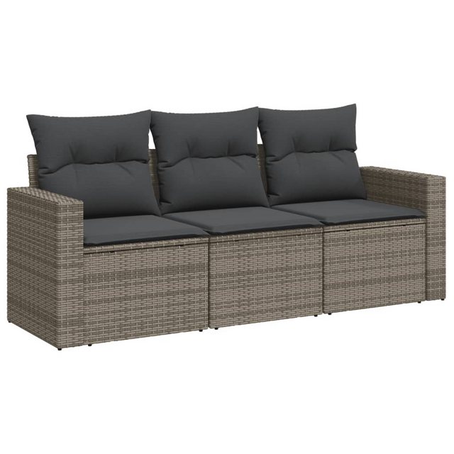 vidaXL Sofaelement 3-tlg. Garten-Sofagarnitur mit Kissen Grau Poly Rattan ( günstig online kaufen