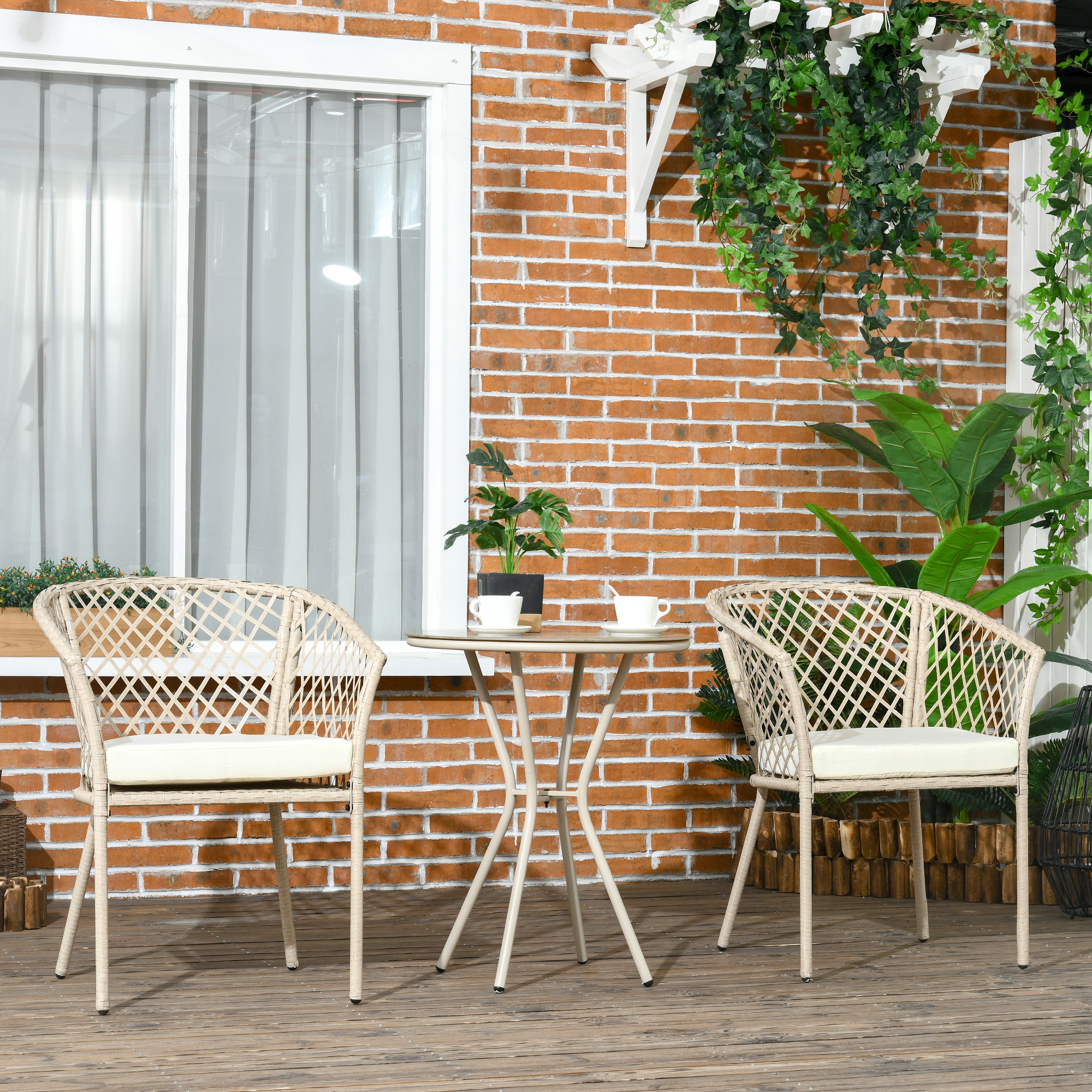 Outsunny Polyrattan Sitzgruppe 2 Stühle mit Couchtisch aus Hartglas, verste günstig online kaufen