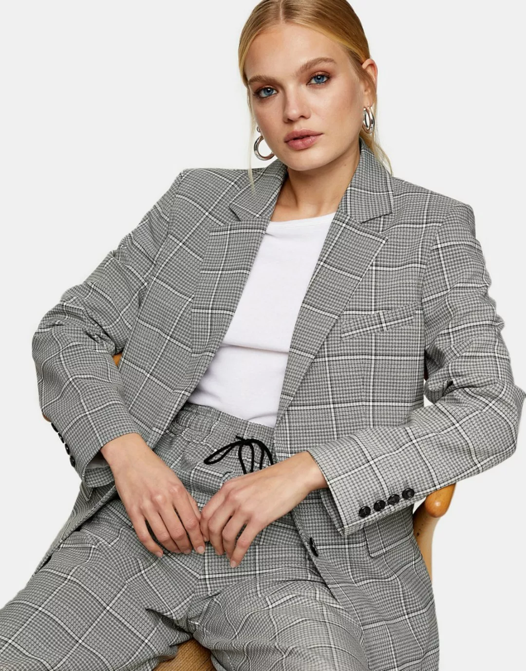 Topshop – Einreihiger Blazer in Schwarzweiß kariert günstig online kaufen