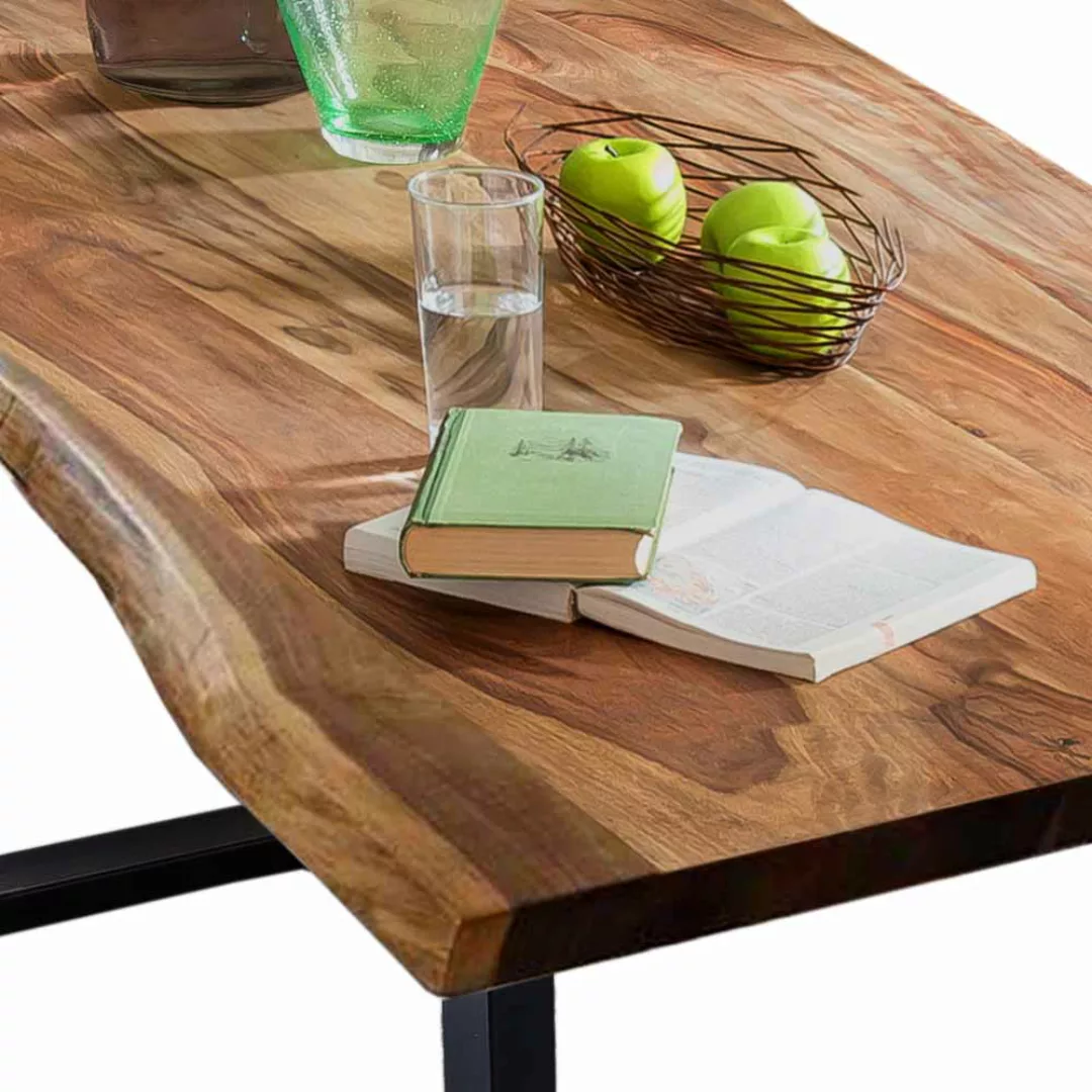 Baumkantentisch aus Akazie Massivholz und Metall Nussbaumfarben günstig online kaufen