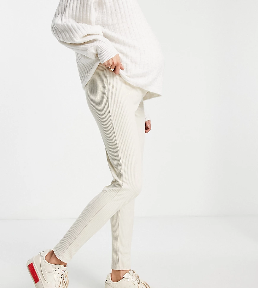 ASOS DESIGN Maternity – Leggings aus angerautem Rippstoff in Knochenweiß mi günstig online kaufen