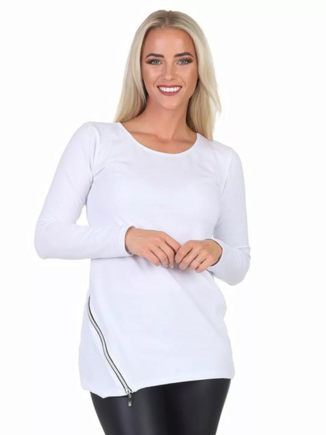 Mississhop Langarmshirt Modernes Baumwollshirt mit Asymmetrischem Reißversc günstig online kaufen