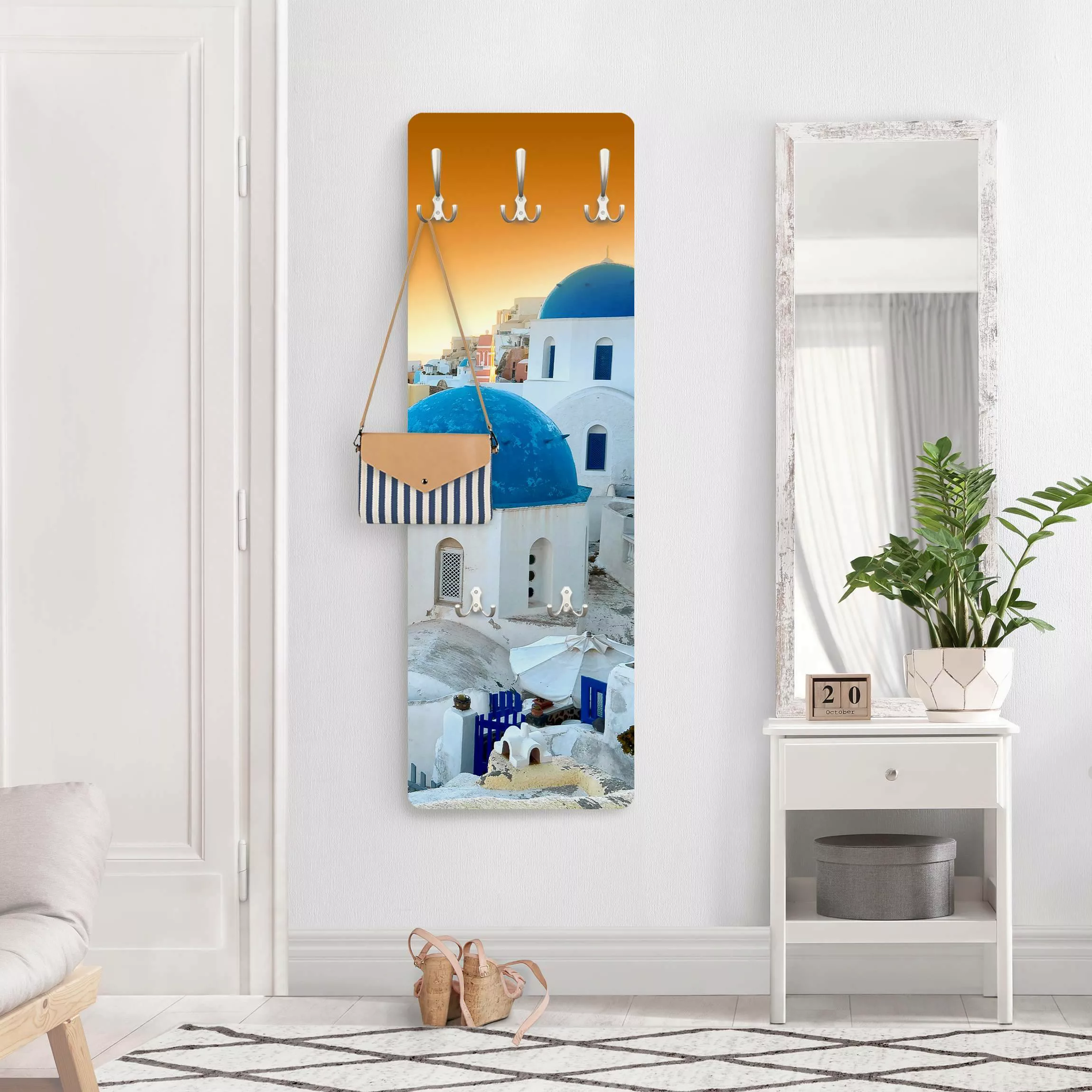 Wandgarderobe Holzpaneel Architektur & Skyline Sonnenuntergang über Santori günstig online kaufen