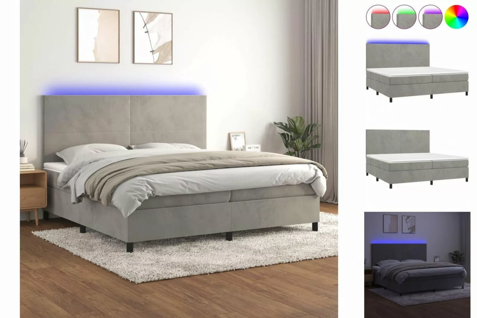 vidaXL Bettgestell Boxspringbett mit Matratze LED Hellgrau 200x200 cm Samt günstig online kaufen