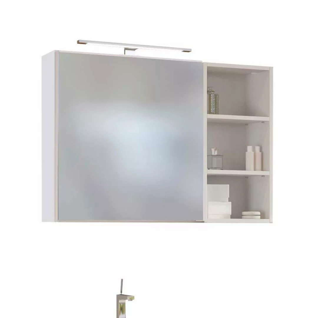 Design Badmöbel Set in Weiß und Wildeiche Dekor LED Beleuchtung (dreiteilig günstig online kaufen