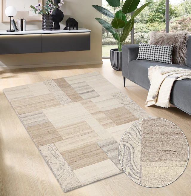 THEKO Wollteppich »Lola, Wolle, handgearbeitet, Patchwork Design, handgetuf günstig online kaufen