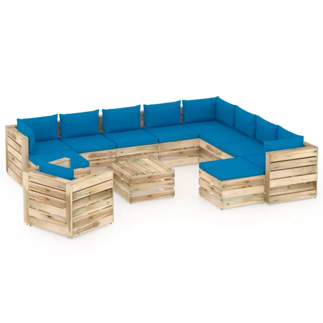 12-tlg. Garten-lounge-set Mit Kissen Grün Imprägniertes Holz günstig online kaufen