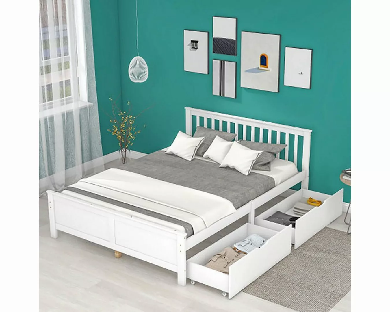 DOTMALL Bett Holzbett, Doppelbett, mit Schubladen zur Aufbewahrung günstig online kaufen