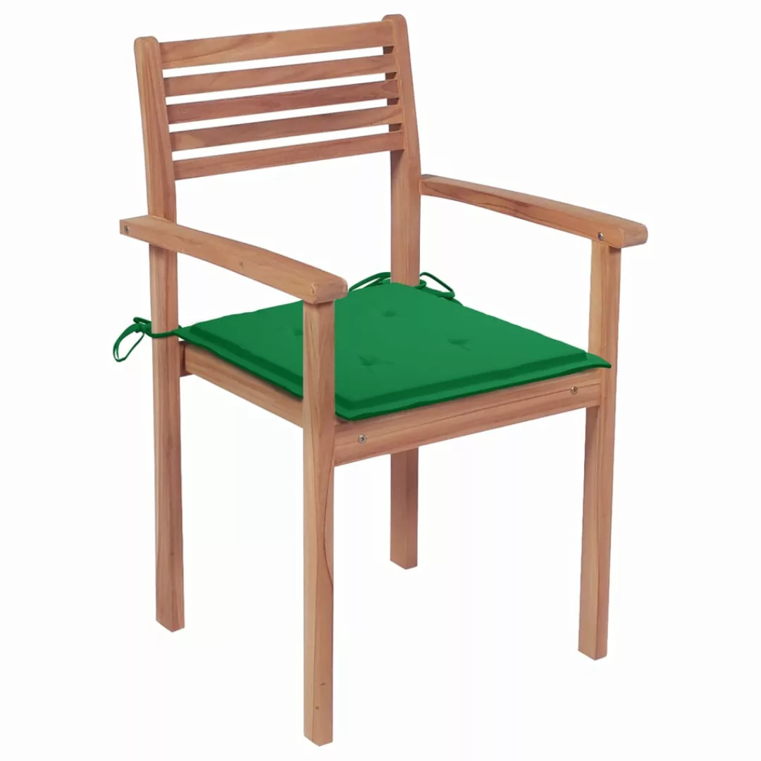 Stapelbare Gartenstühle Mit Kissen 6 Stk. Massivholz Teak günstig online kaufen