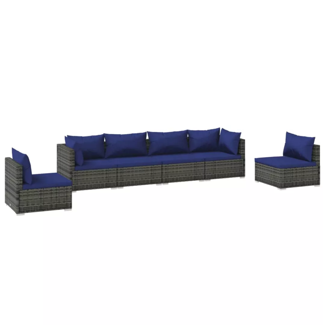 Vidaxl 6-tlg. Garten-lounge-set Mit Kissen Poly Rattan Grau günstig online kaufen