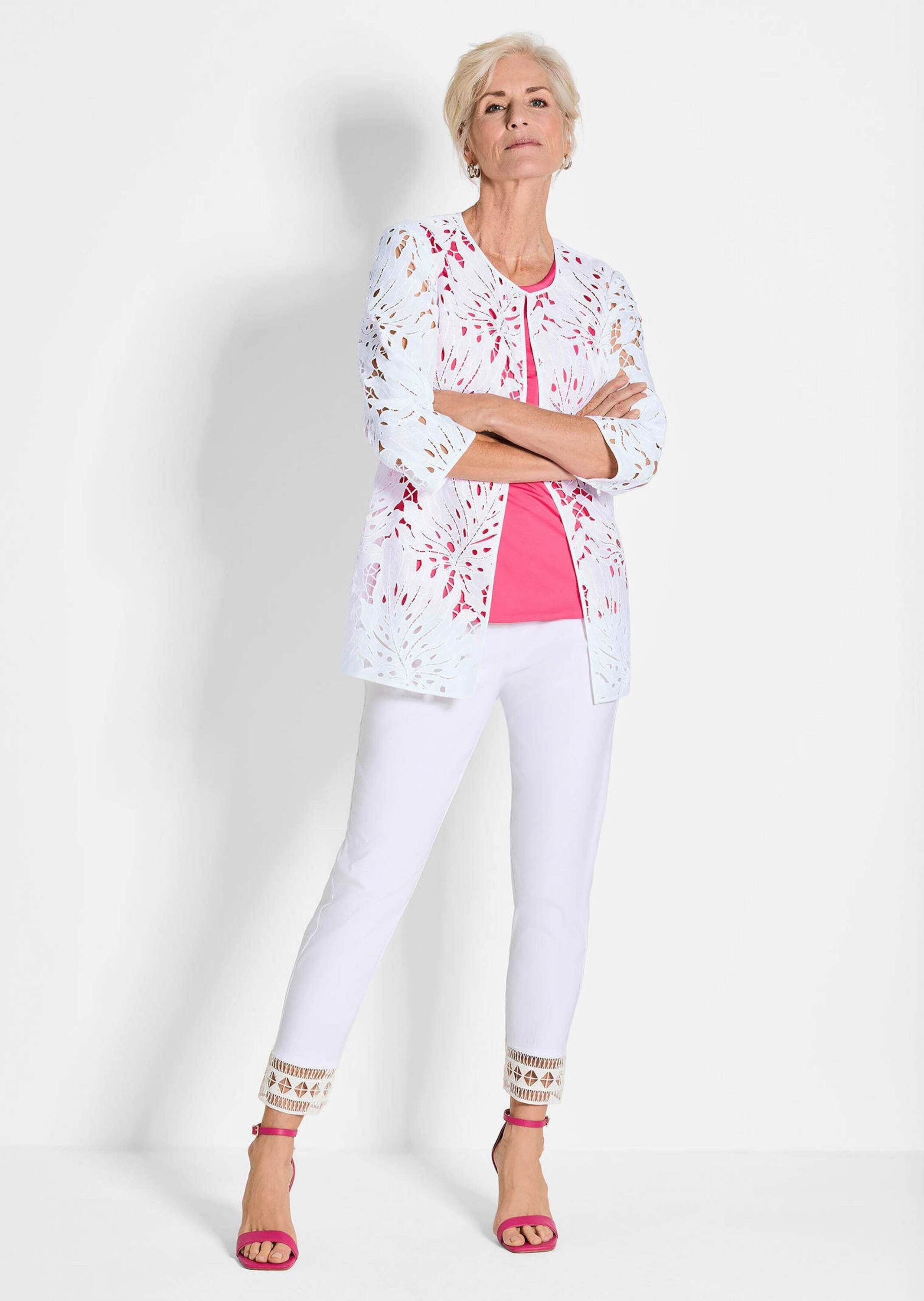 GOLDNER Jerseyblazer Weiße Jacke mit Blätterdessin günstig online kaufen