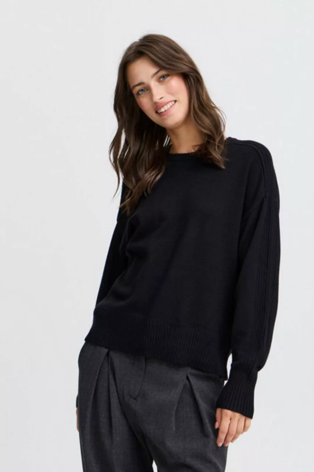 b.young Strickpullover Pullover Loose Fit Kurz Langarm Knitted Rundhals BYM günstig online kaufen