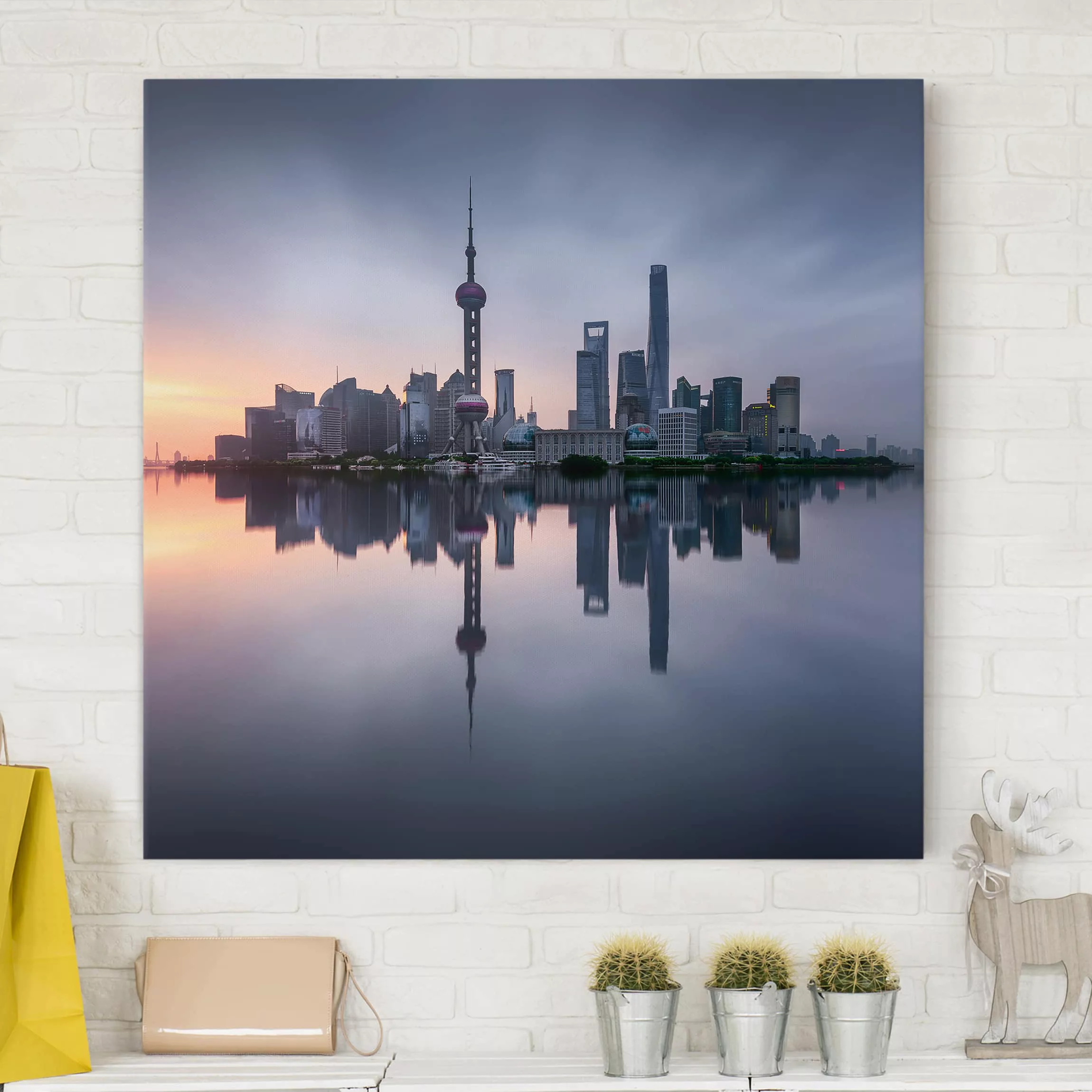 Leinwandbild Architektur & Skyline - Quadrat Shanghai Skyline Morgenstimmun günstig online kaufen