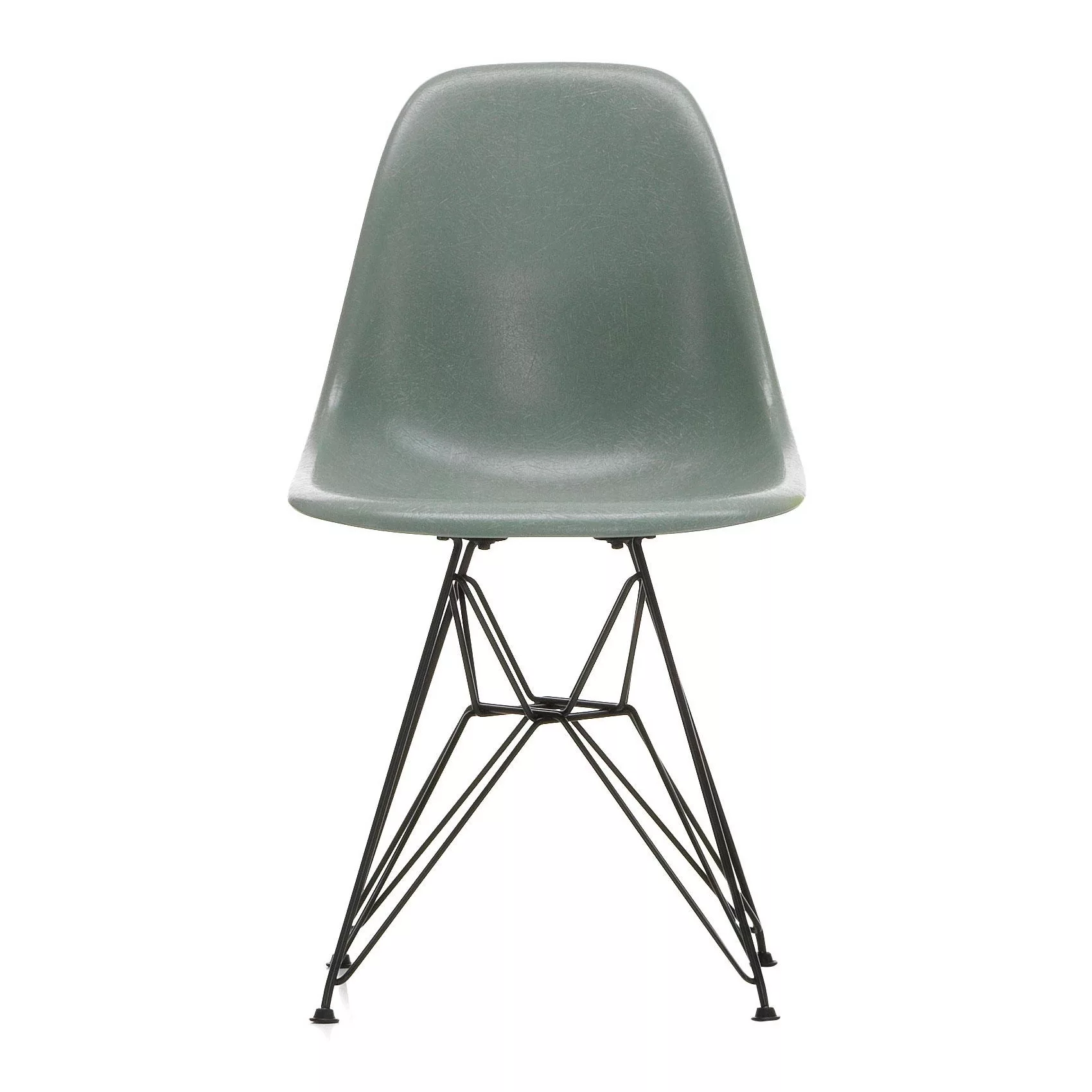 Vitra - Eames Fiberglass Side Chair DSR Gestell schwarz - meeresschaum grün günstig online kaufen