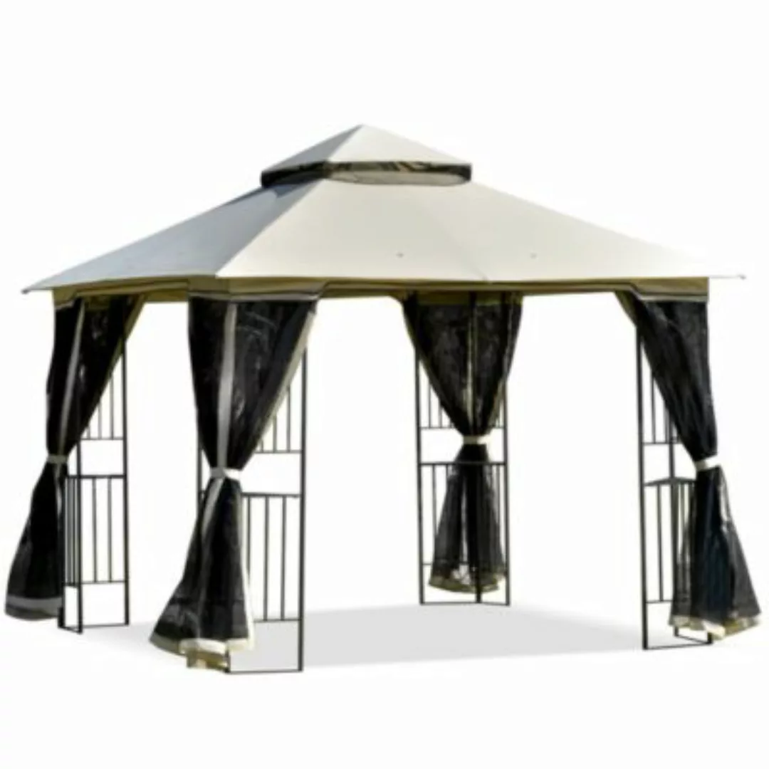 Outsunny Gartenpavillon mit Doppeldach beige günstig online kaufen