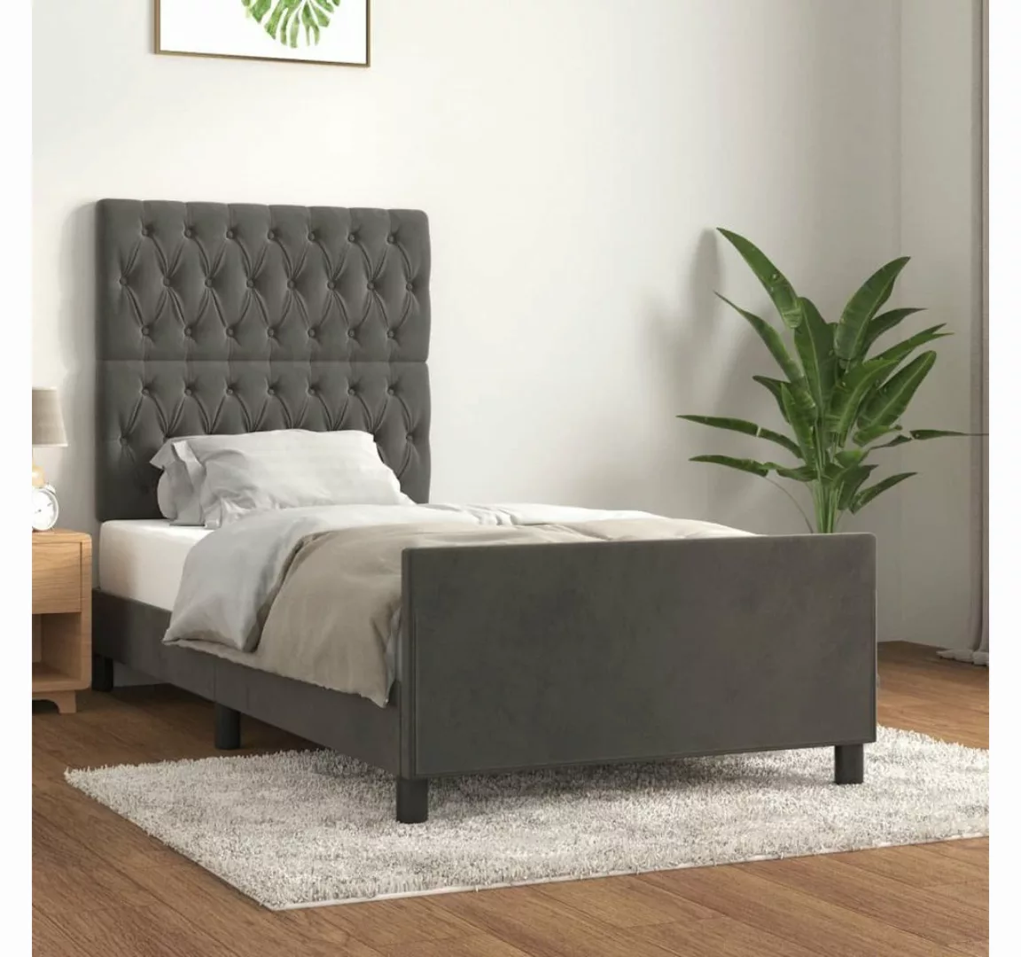 vidaXL Bett Bettgestell mit Kopfteil Dunkelgrau 100x200 cm Samt günstig online kaufen