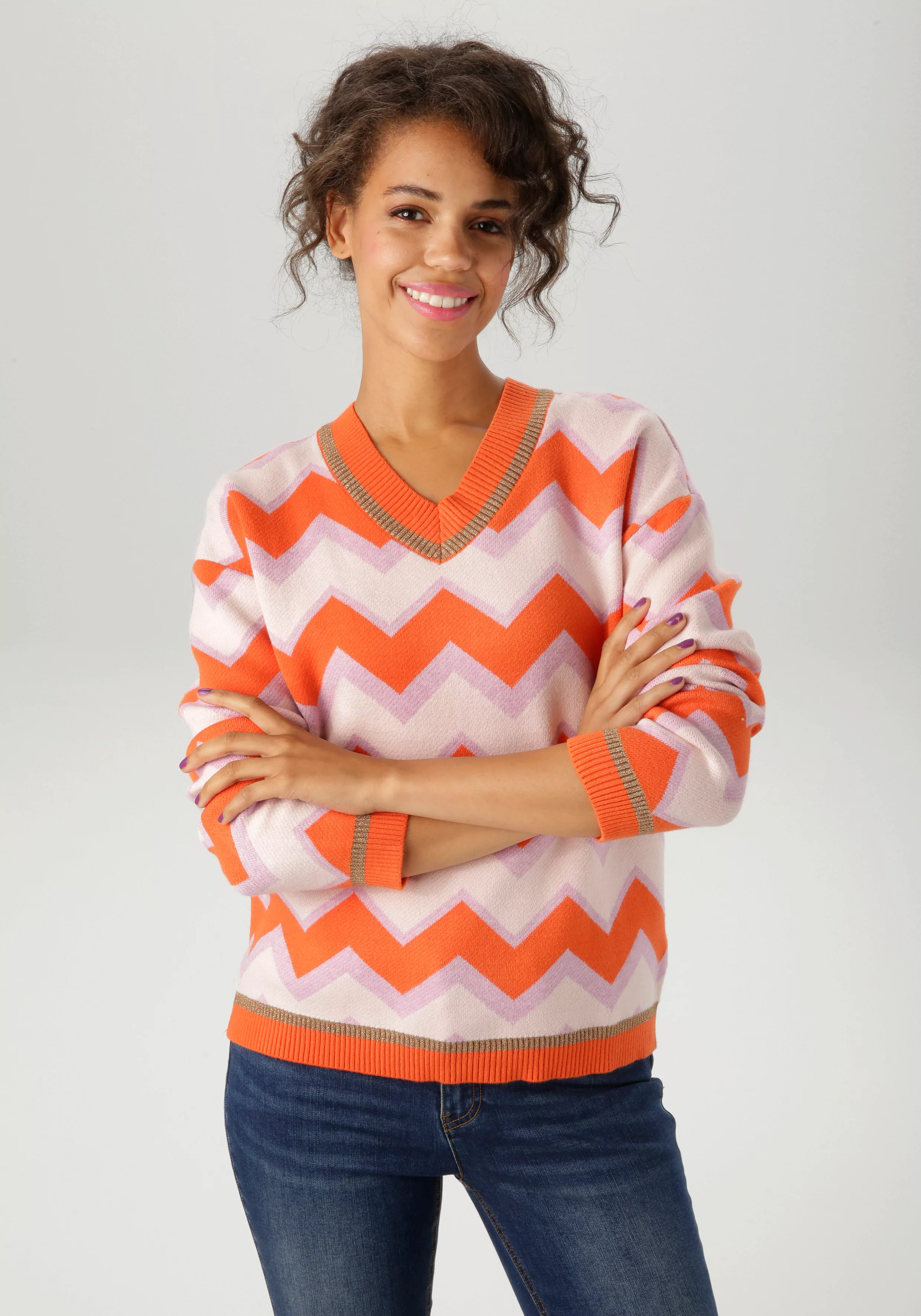 Aniston CASUAL Strickpullover, im interessantem Zick-Zack-Muster - NEUE KOL günstig online kaufen