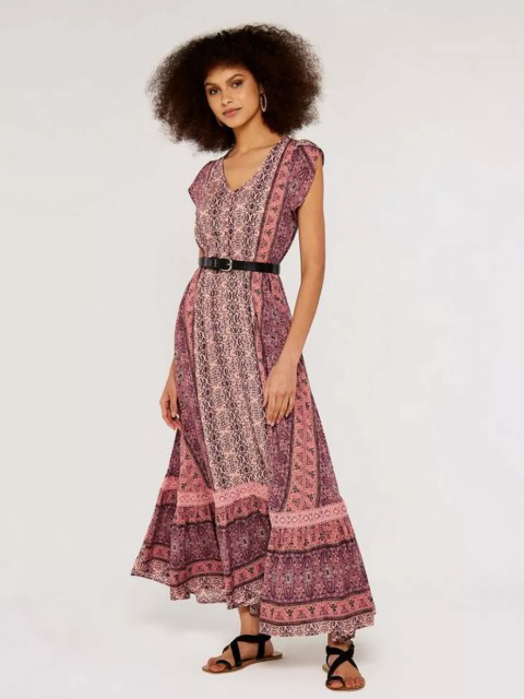 Apricot Sommerkleid gemustert, mit bestickter Bordüre günstig online kaufen