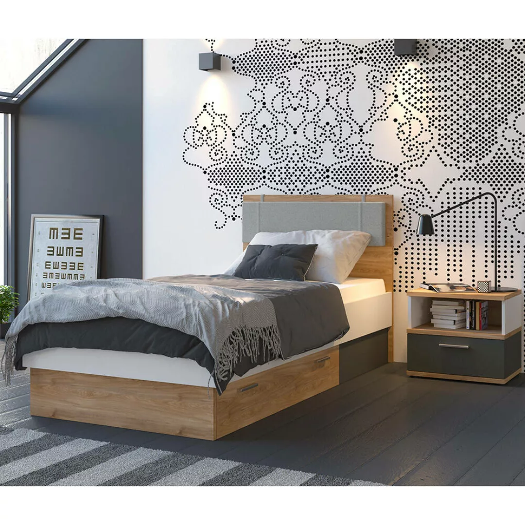 Jugendzimmer Set 2-teilig TOMAR-129 mit Bett 90x200 cm und Nachttisch in Ei günstig online kaufen