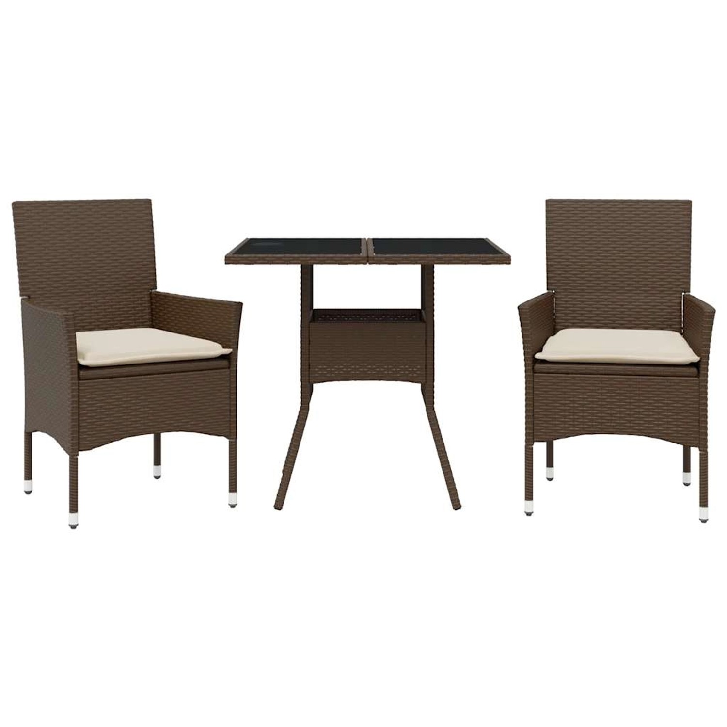vidaXL 3-Tlg Garten-Essgruppe mit Kissen Braun Poly Rattan Glas 3278603 günstig online kaufen