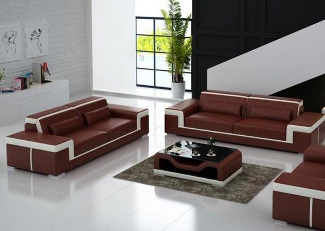 JVmoebel Sofa Sofagarnitur 3+3 Sitzer Leder Sofa Couch Polster Sofagarnitur günstig online kaufen