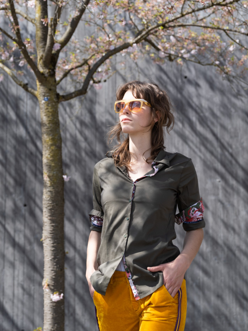 Olivgrüne Damen-Bluse mit ausgefallenen Details - Stretch günstig online kaufen