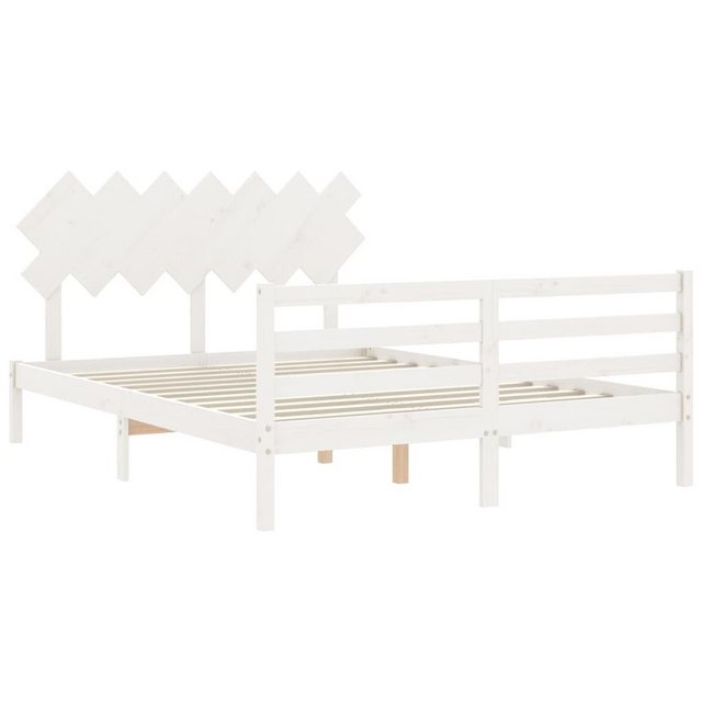 vidaXL Bettgestell Massivholzbett mit Kopfteil Weiß 140x200 cm Bett Bettges günstig online kaufen